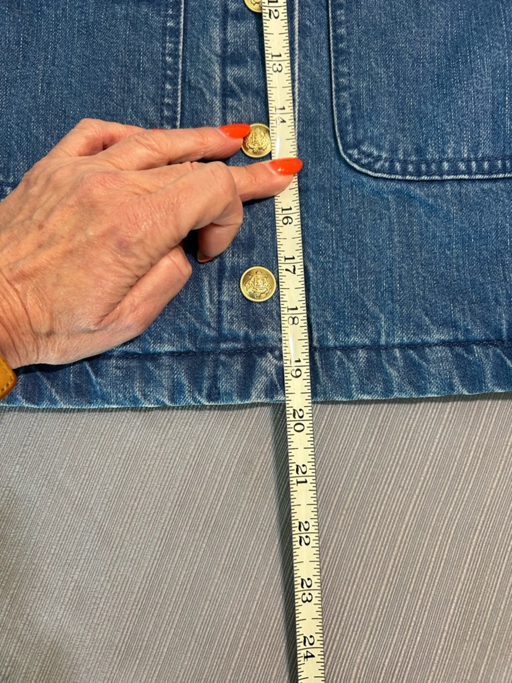 J. Crew Dark Blue Cropped Denim Jacket with Gold Buttons - Picture 12 of 14